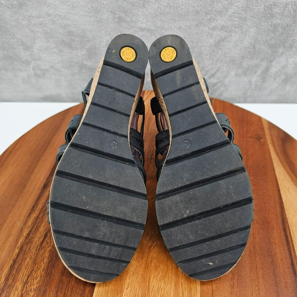 Bussola Saint Tropez Wedges Sandals 40 9.5 Black Graphite Leather Cork Strappy - Picture 13 of 16